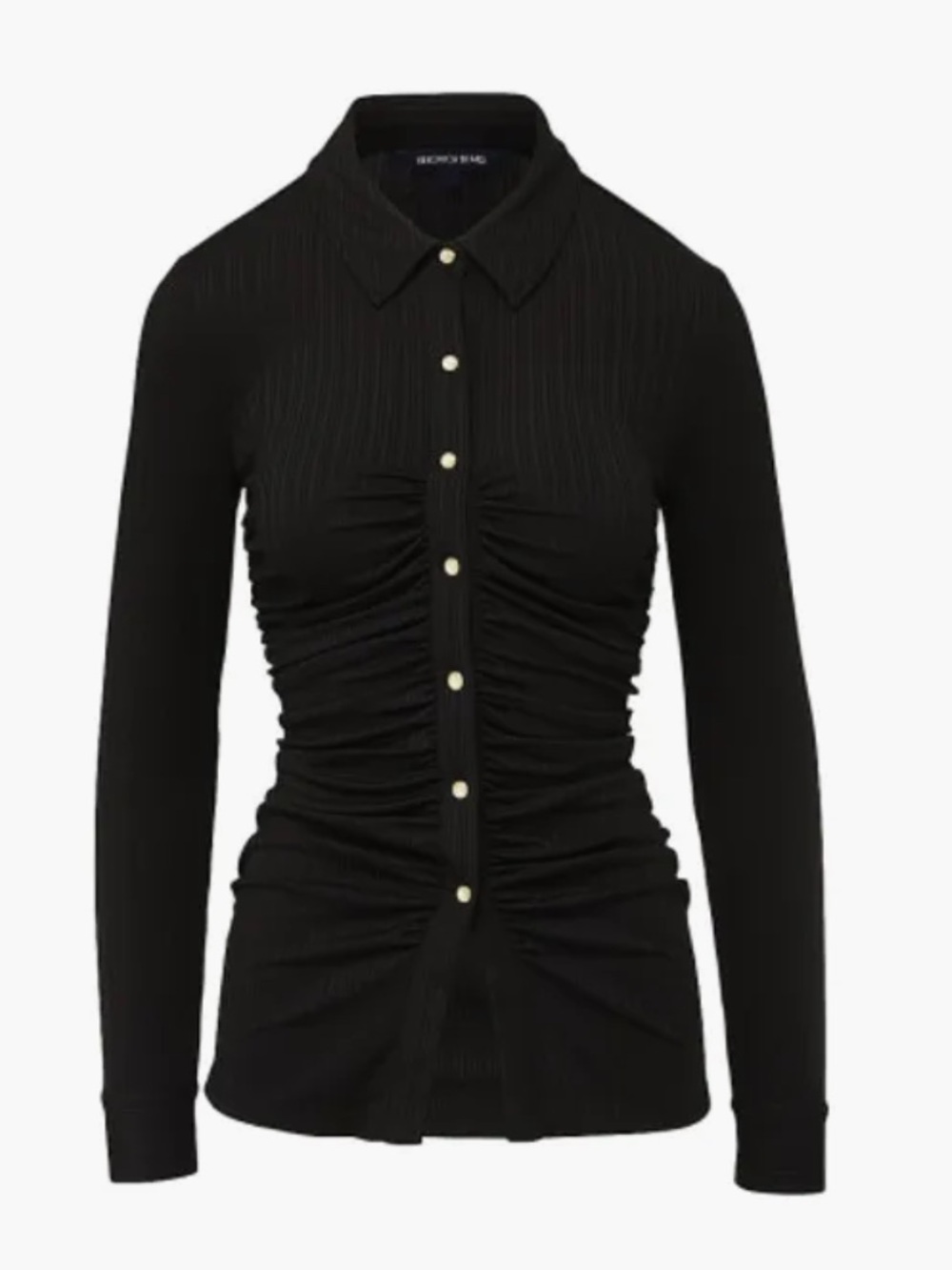 Veronica Beard Koka Black Ruched Button-Front Long Sleeve Shirt, size XS